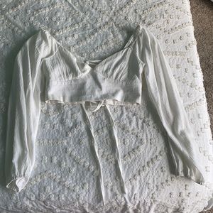 Princess Polly cream crop top tie-back shirt